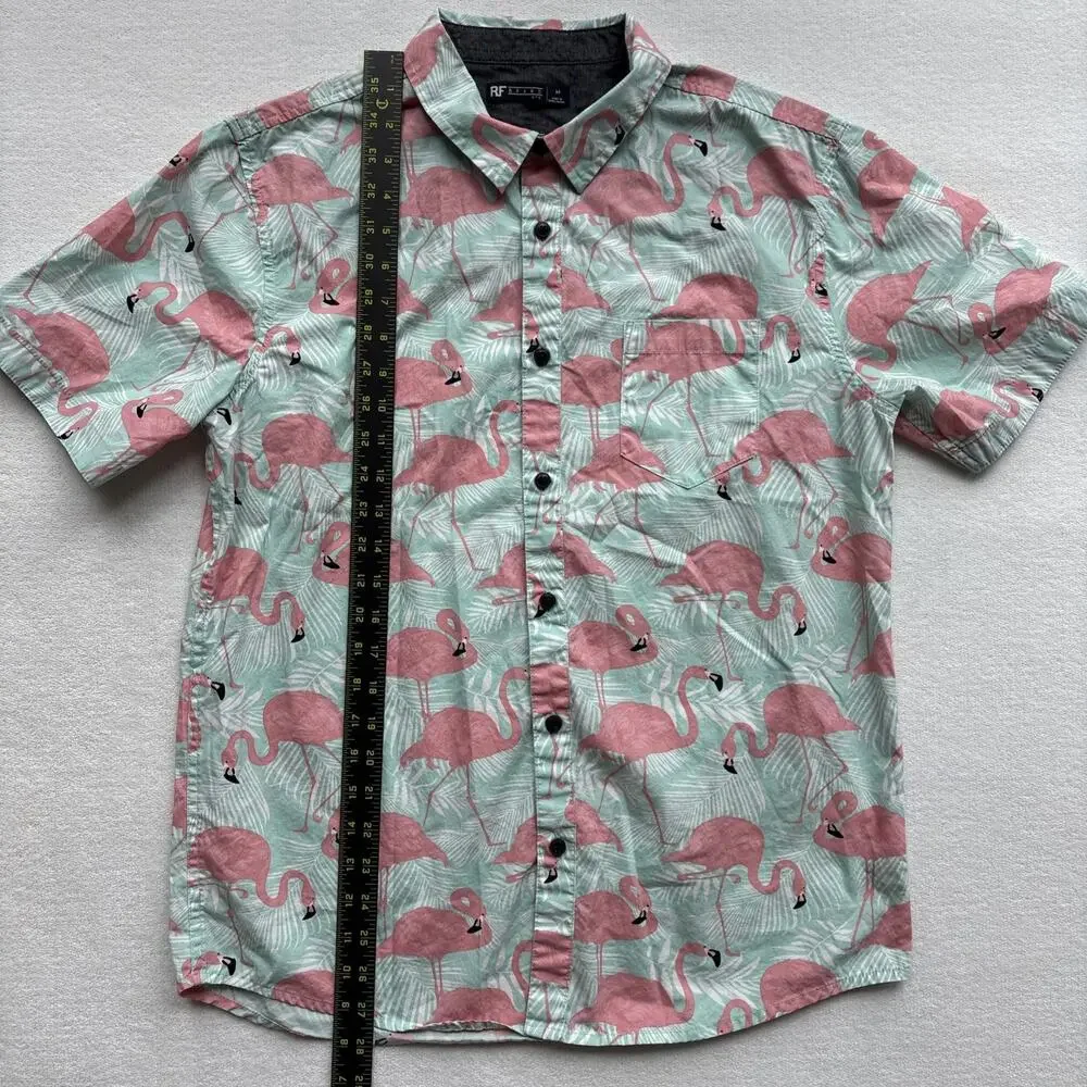 RF Brand MFG Men Medium Hawaiian Shirt Flamingo Short Sleeve Tropical‎